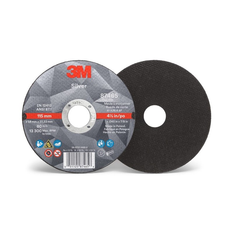 3M Silver Cerámico Rueda de corte - Tipo 1 (recto) - Diámetro 4 1/2 pulg. 7/8 pulg. - Grosor .045 pulg. - 87465